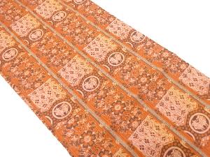 縞に向かい鳥・花模様織り出し　名古屋帯